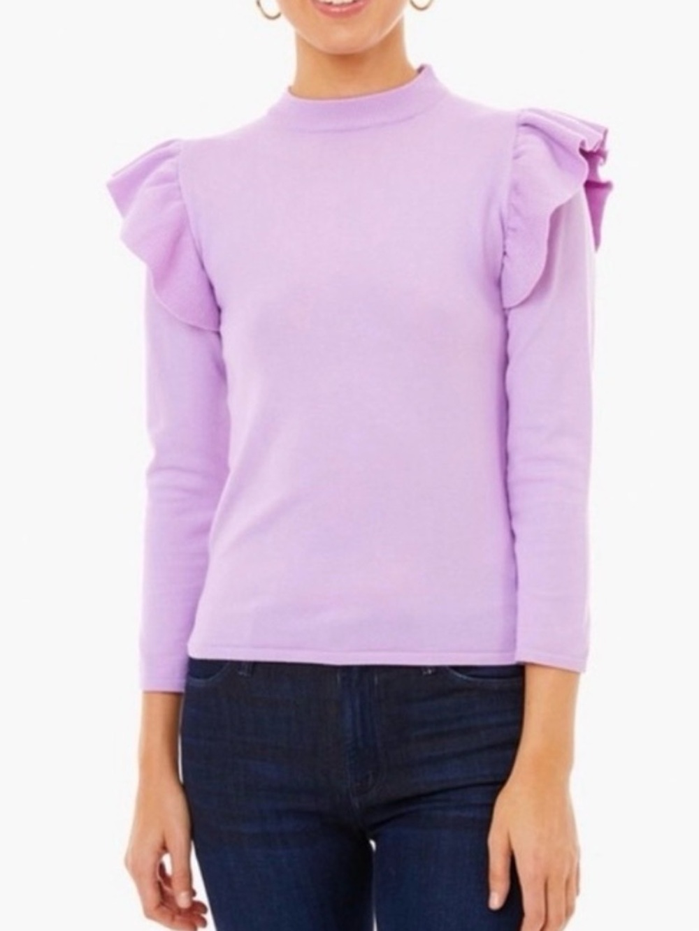 Pomander Place Tuckernuck Knit Ruffle Feminine Sweater Purple Medium